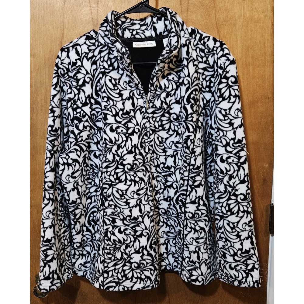Coldwater Creek Black and White Pullover Zip Up Fleece/Jacket   Sz XL